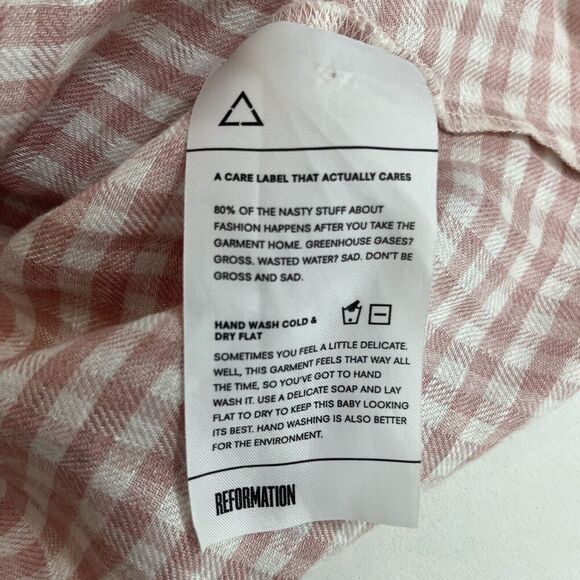 Reformation Roarke Mini Dress Women’s 2 100% Linen Pink White Gingham Plaid - Picture 4 of 7